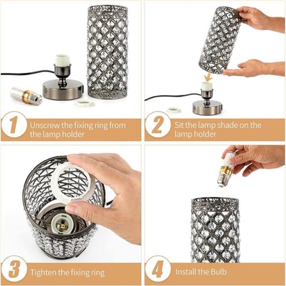 Crystal Bedside Black Table Lamp 3 Color Options Lamps for Bedroom Modern USB - Picture 5 of 7